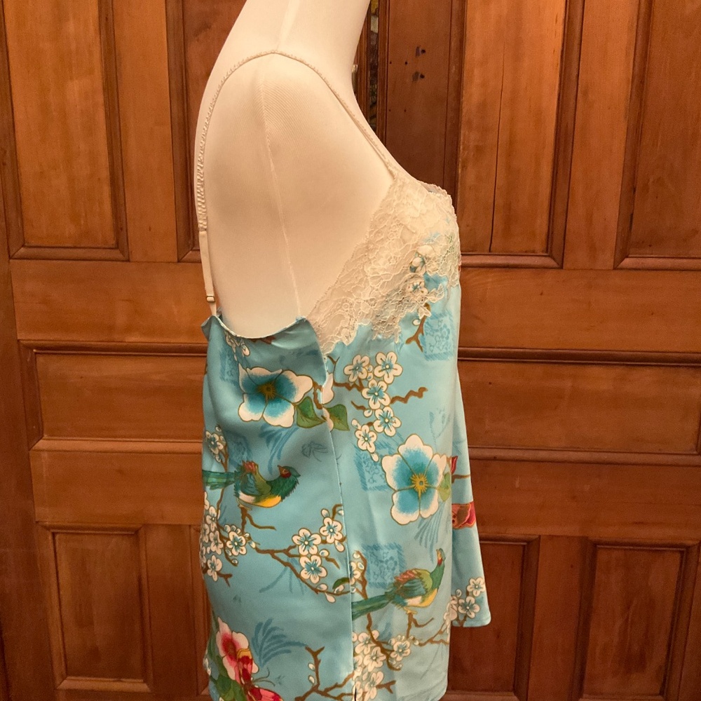 NATORI size M Light Blue Cherry Blossom satin cami / camisole top - Picture 4 of 9